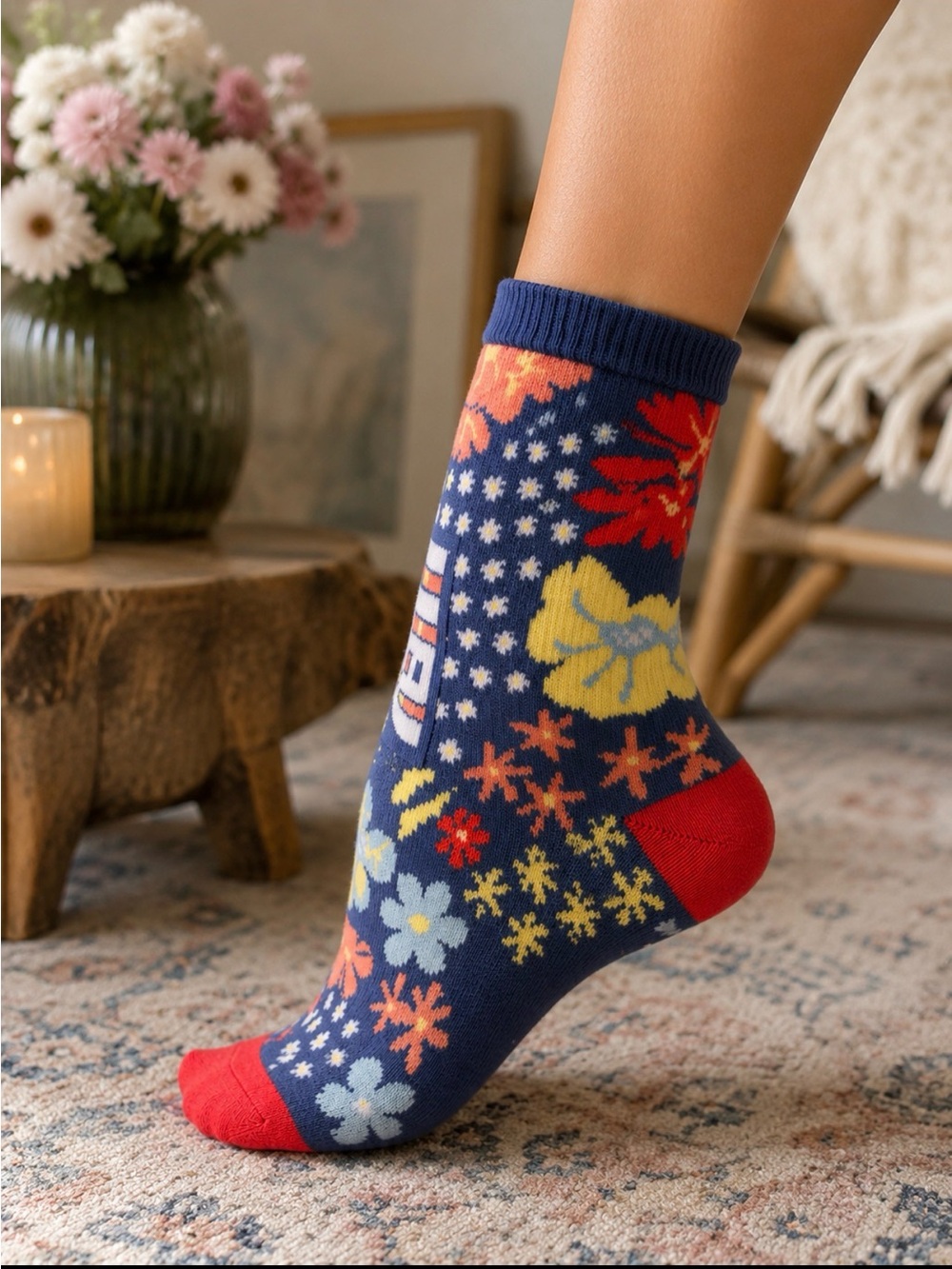 Vans Floral Crew Socks Blue Multicolor Flowers NEW 🧦🌼 Unisex